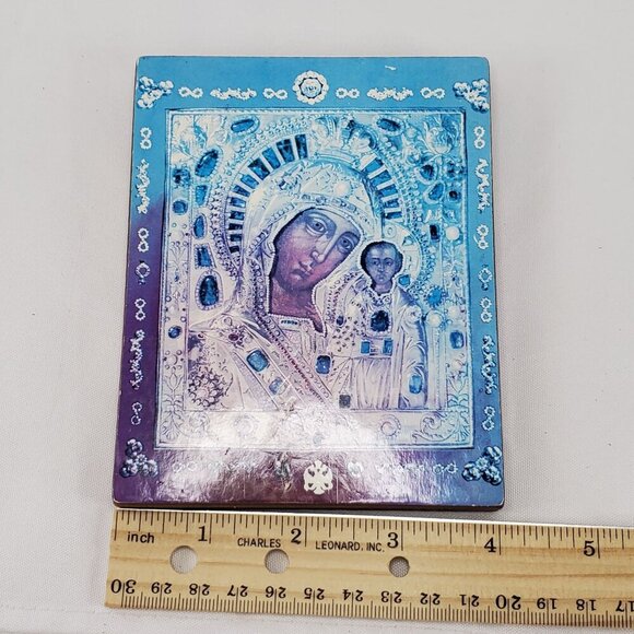 VTG Orthodox Religious Icon Of Our Lady Of Kazan Mother of God On Wood 5x4 Inch - Picture 2 of 8